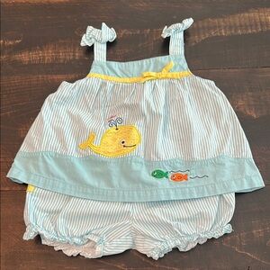 Blue Striped Baby Girl Outfit with Whale Design